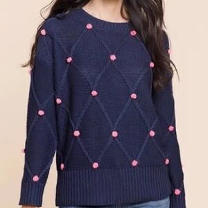 Navy Blue Sweater with Pink Accents